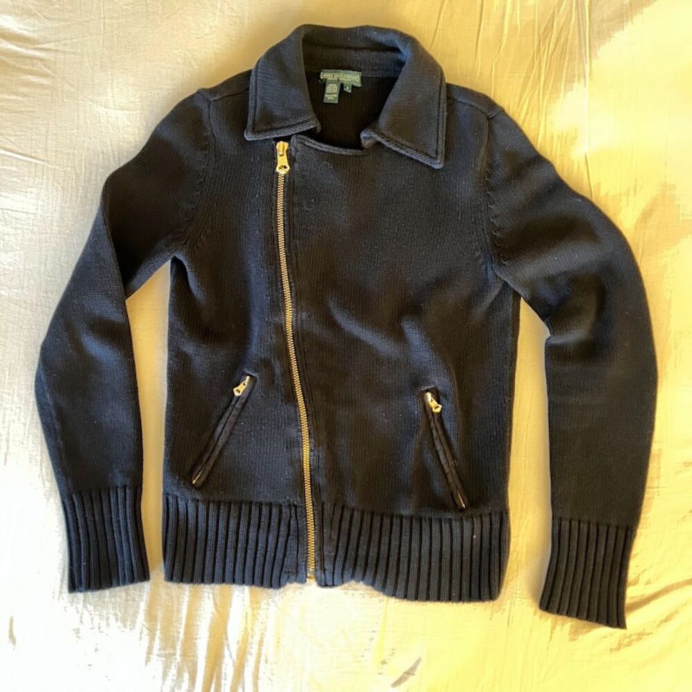 Ralph Lauren Black Moto Style Sweater Lauren Jeans Company, Size S